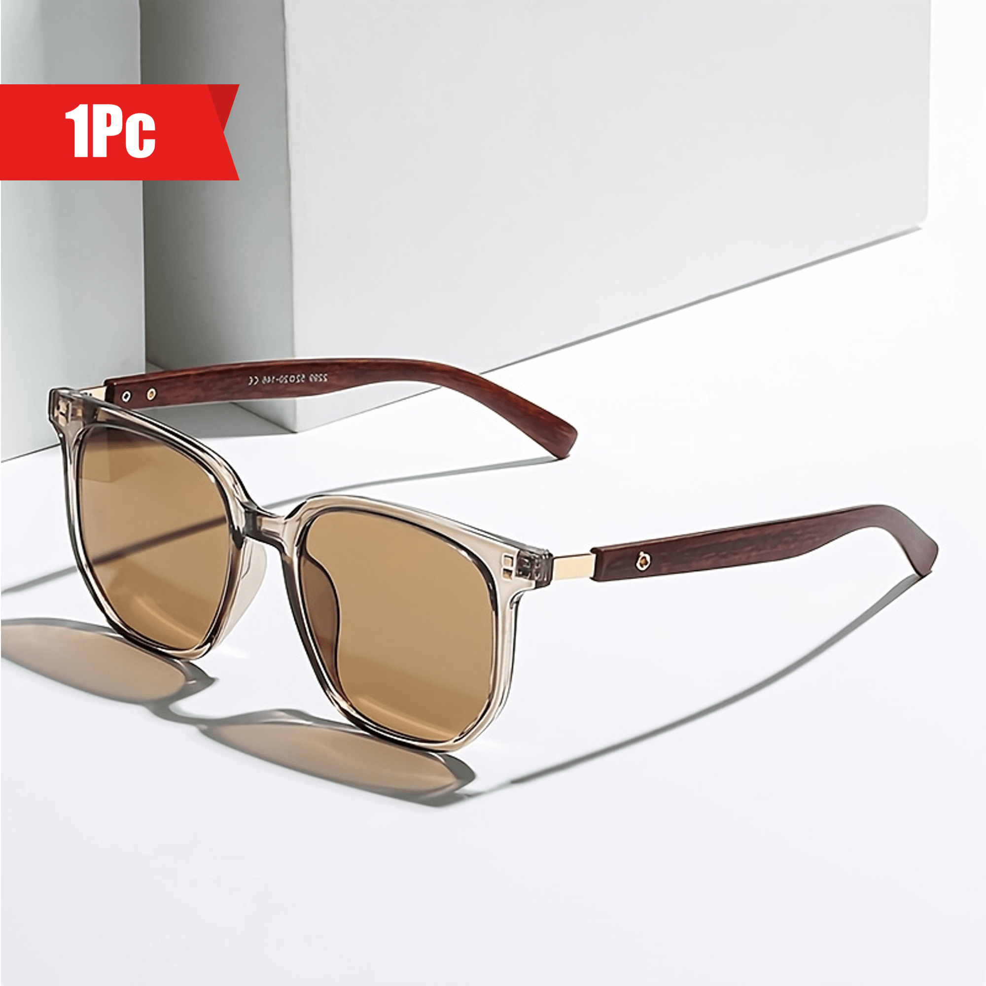 Unisex Vintage Wood Grain Square Glasses in Tea Brown for Men