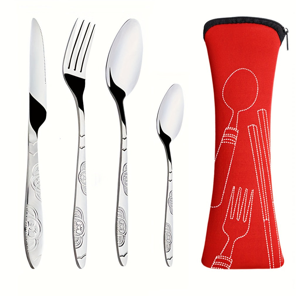 Stainless Steel Cutlery Set with Knife Fork Spoon in Travel Case for Camping
