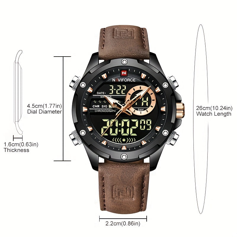 Men's Digital Watch Waterproof LED Dual Display Quartz Chronograph Big Dial Sports