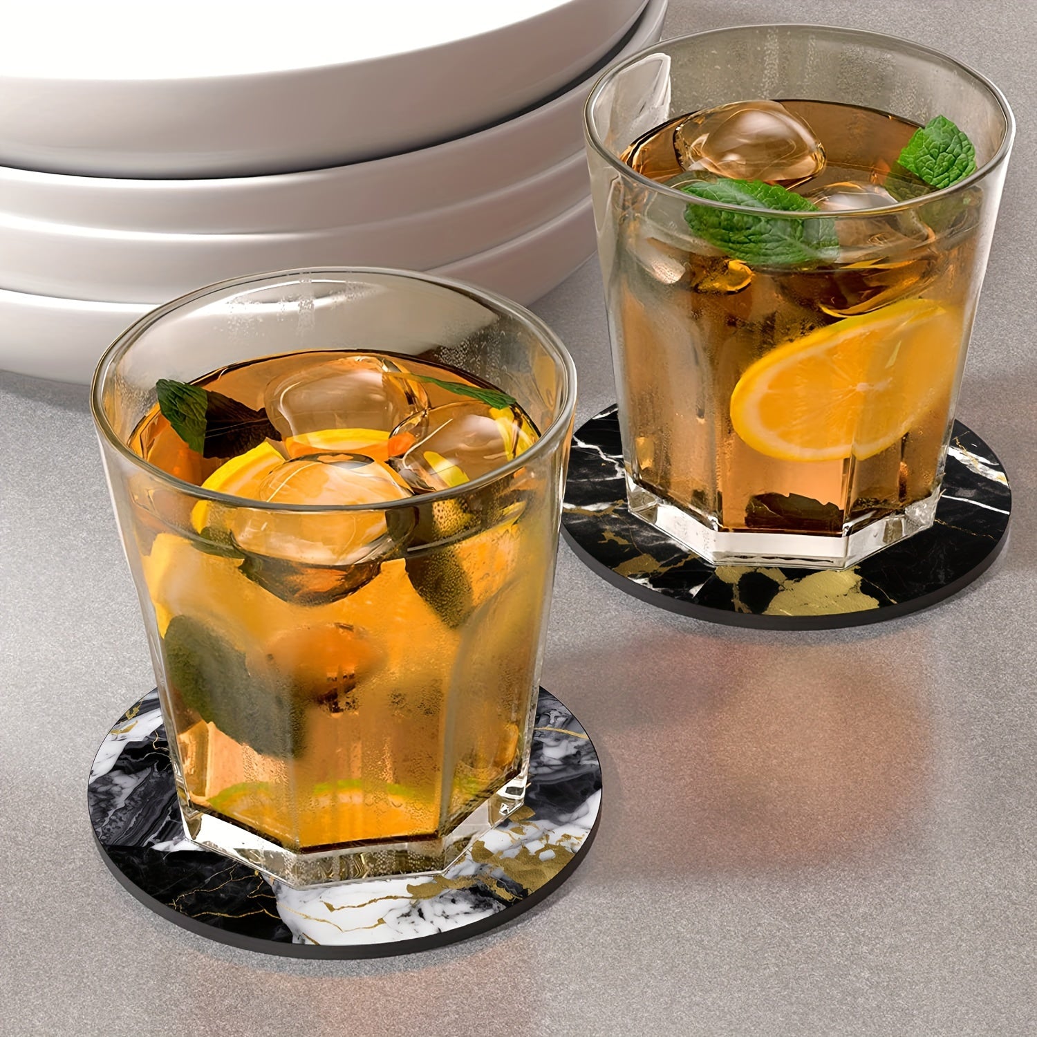 Set de posavasos redondos con patrón de mármol, aislamiento térmico, antideslizantes, lavables, decoración de cocina y coche