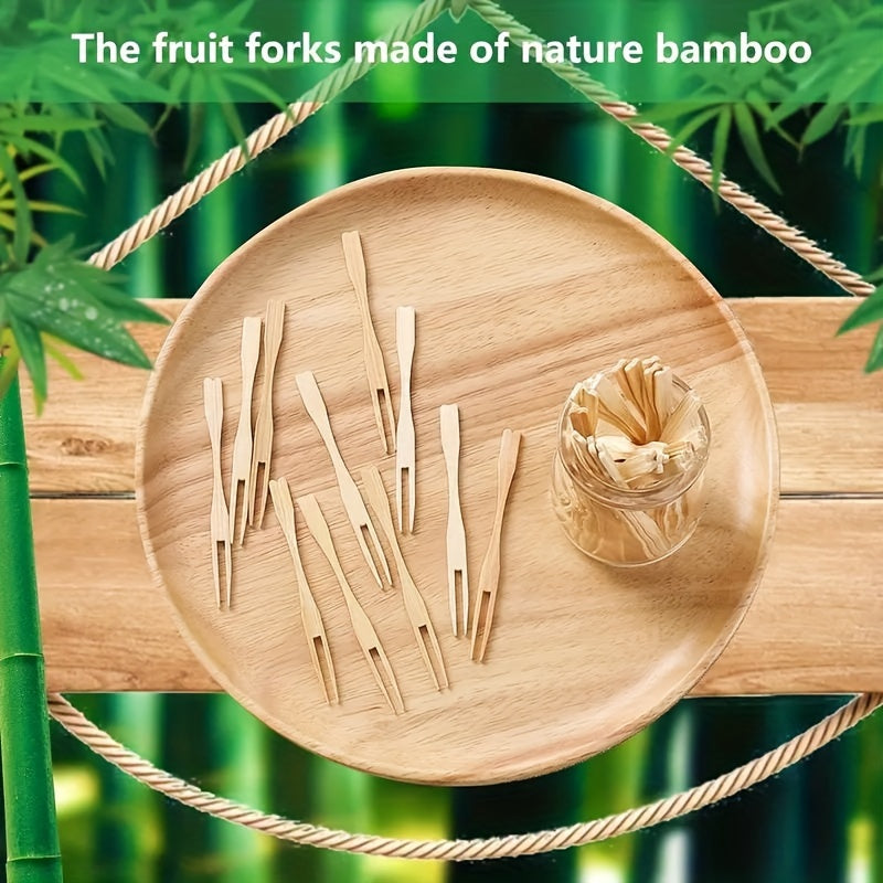 Set of 100 Bamboo Heart-Shaped Fruit Forks Disposable Wooden Picks for Parties