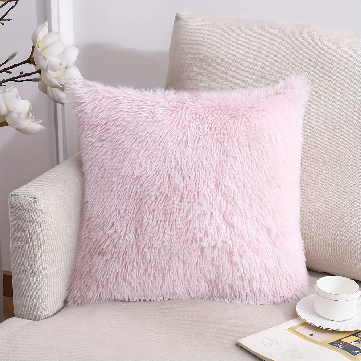 40.64 cm Fuzzy Throw Pillow Cover with Zipper Square Cushion Cover for Sofa Bed Decor