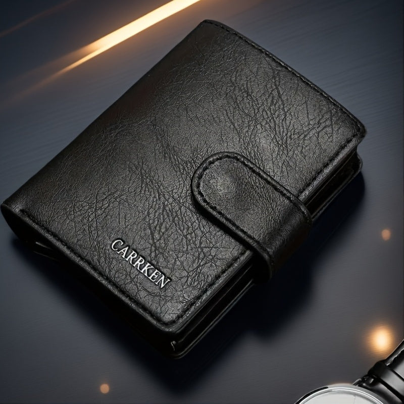 Billetera bifold de cuero sintético para hombres con tarjetero emergente automático, tarjetero delgado, regalo para hombres