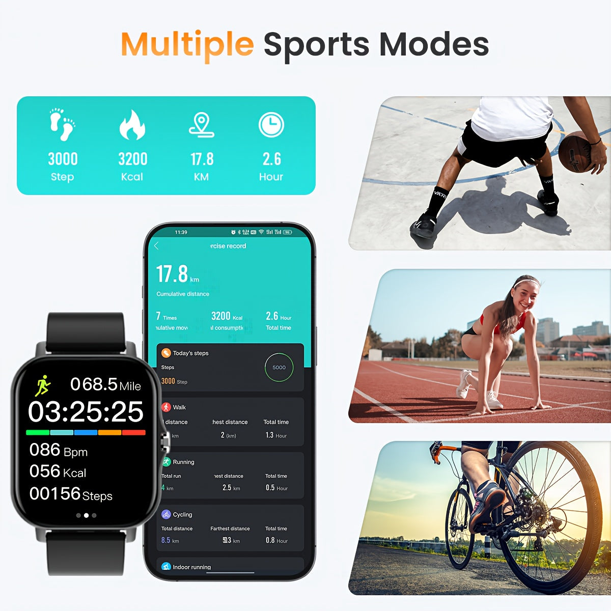 1.83-Inch Full Touch Screen Smartwatch with Call Message Pedometer Sports Modes Compatible with IOS Android
