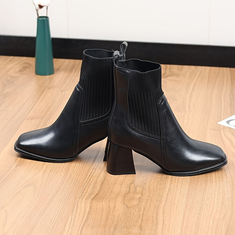 Women's Solid Color Minimalist Slip-On Boots with Chunky Heels