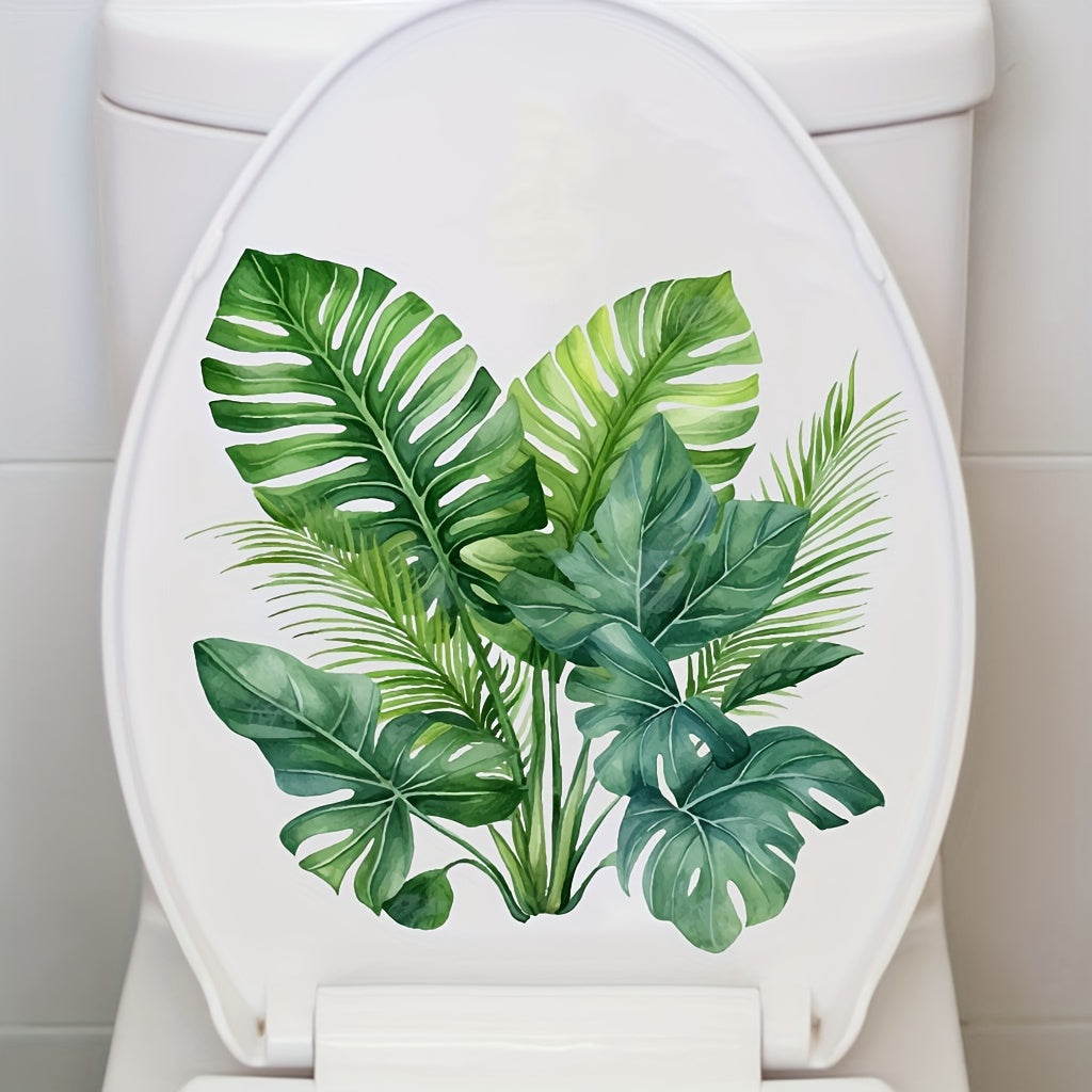 Pegatinas decorativas para plantas verdes en el baño, resistentes al agua, removibles, para cubiertas de inodoro, adhesivos decorativos