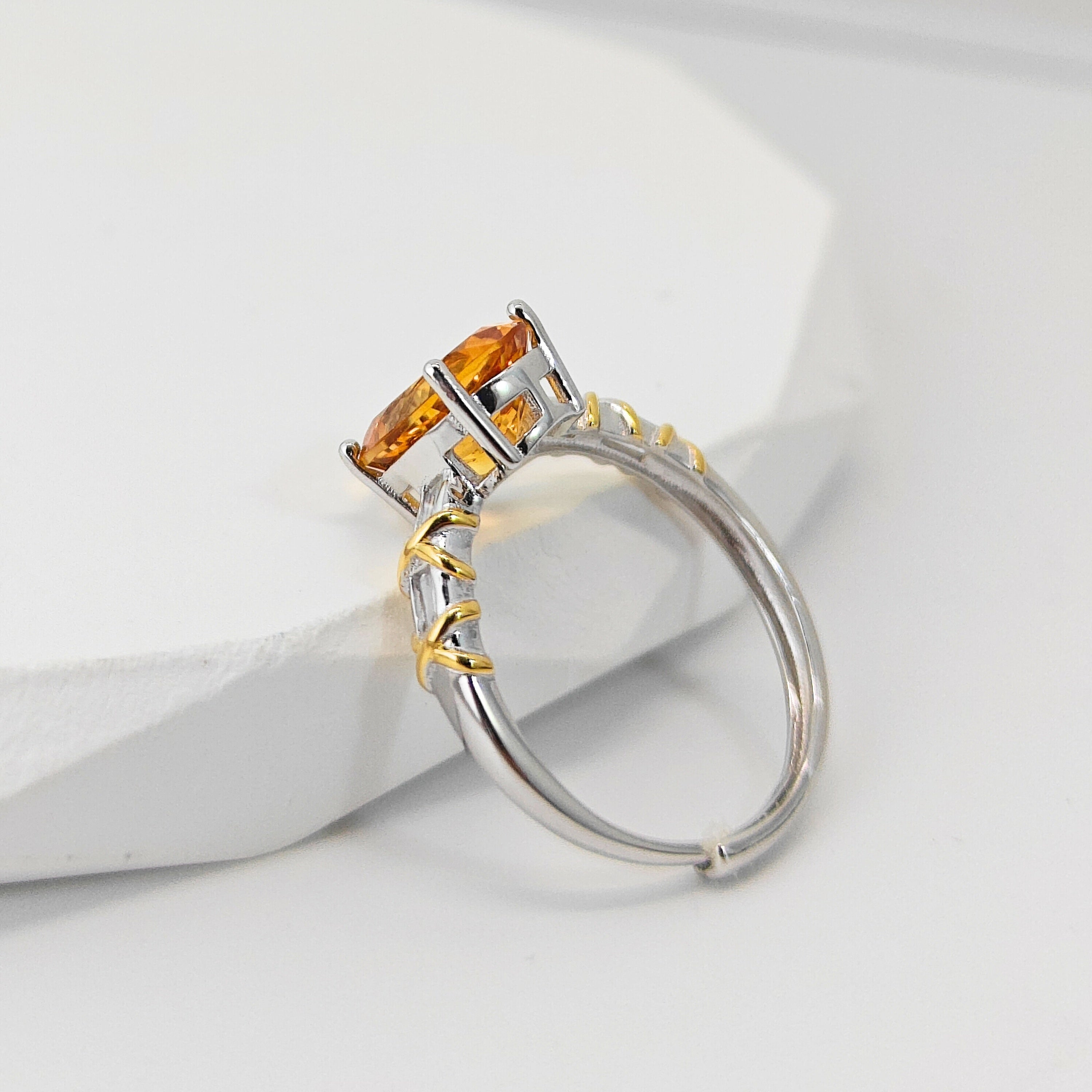 Sterling Silver Ring with Citrine Gemstone Adjustable Fit for Celebrations