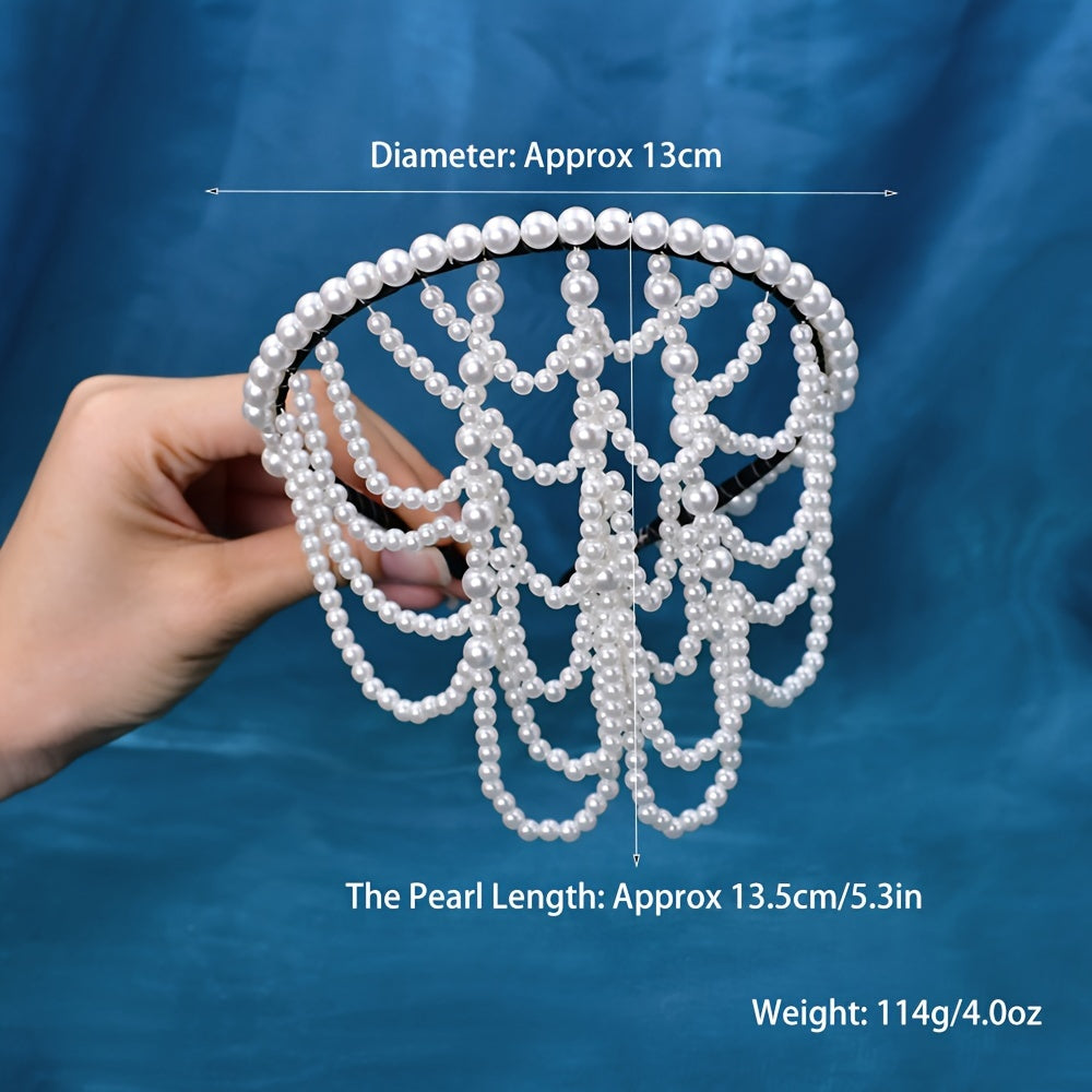 Bridal Faux Pearl Tassel Headband Elegant Princess Style Wedding Hair Accessory