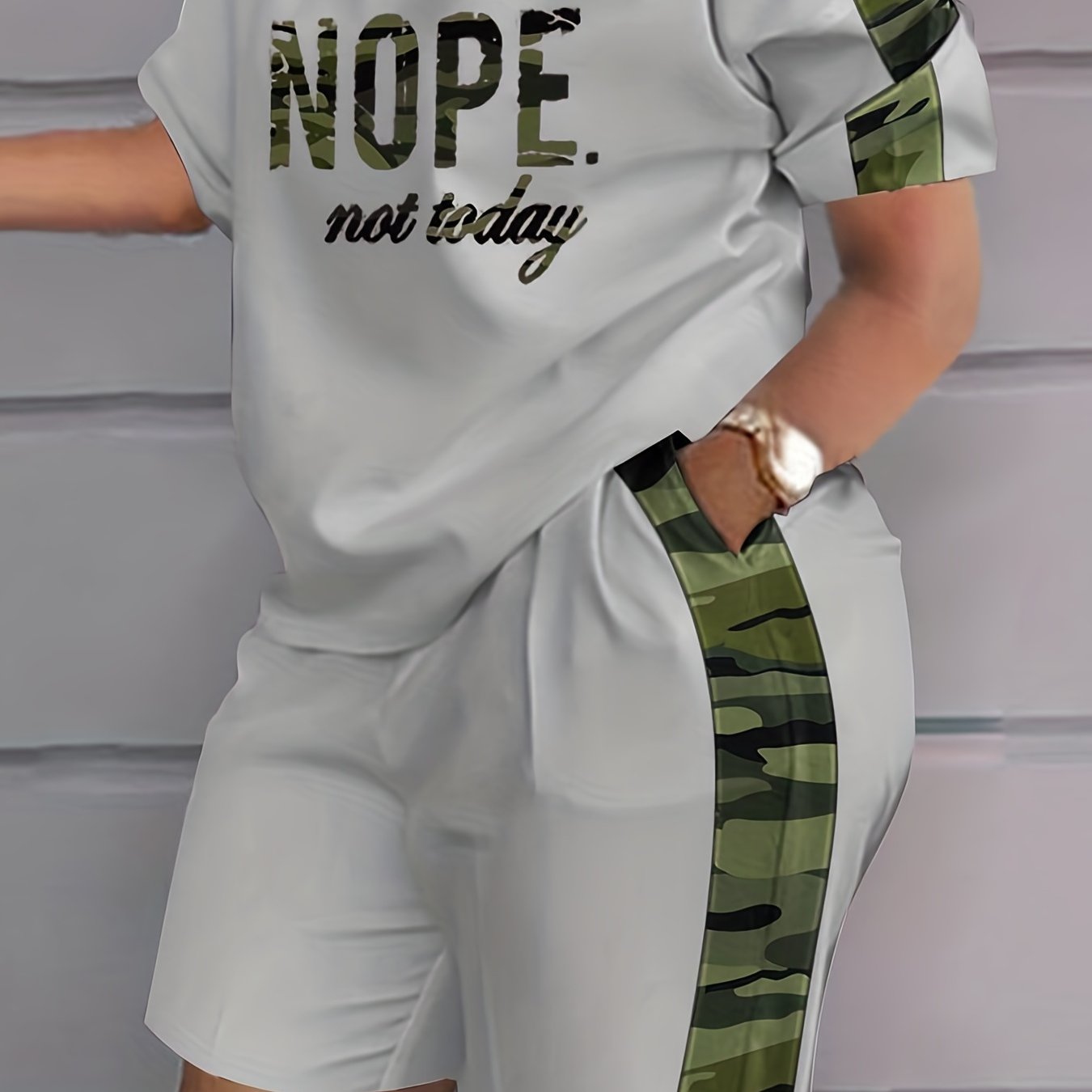 Plus Size Women's Letter Print Short Sleeve Tee and Shorts Set