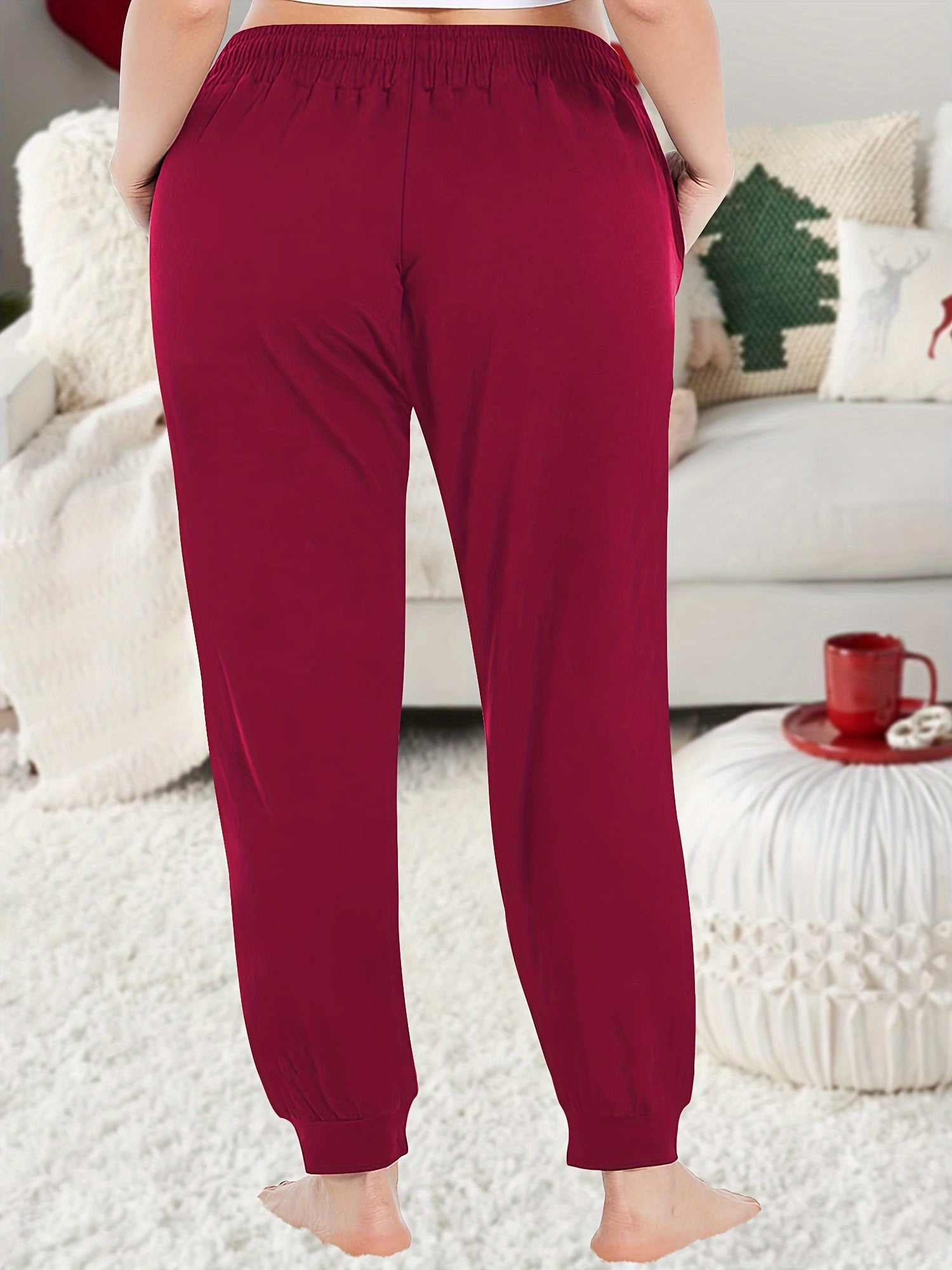 Plus Size Fitted Joggers With Pockets Drawstring Casual Pants for Fall Winter