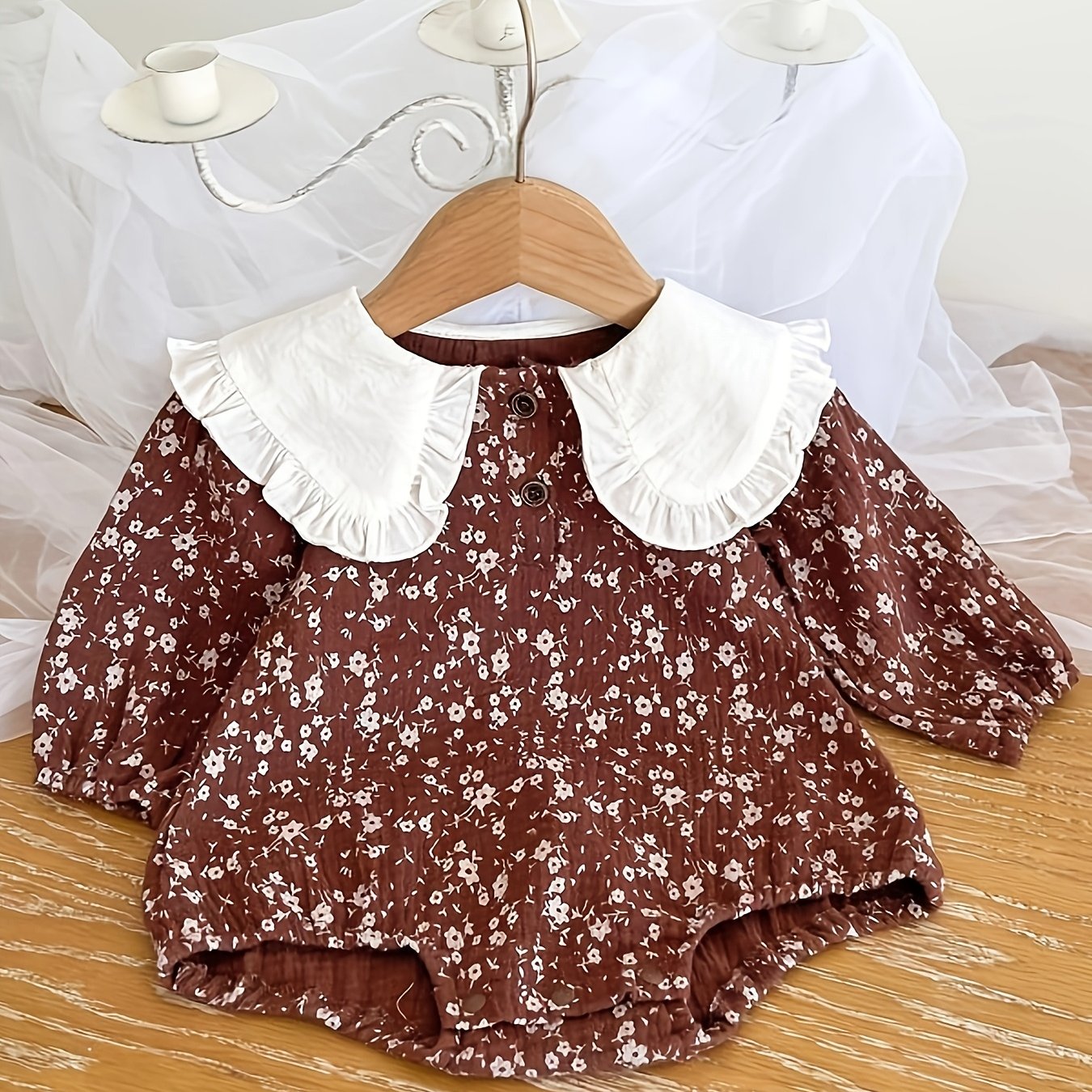 Baby Girls Cotton Floral Romper with Collar All-Season Casual Fit