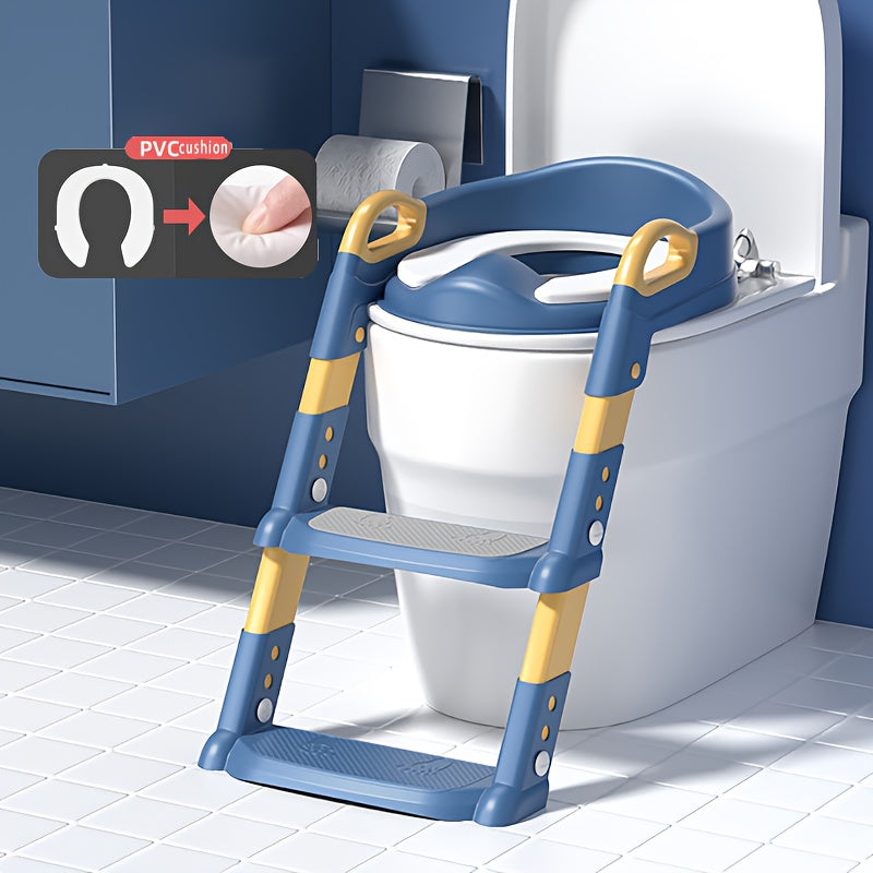 Children's Step Toilet Seat with Folding Potty Training Ladder and Adjustable Height