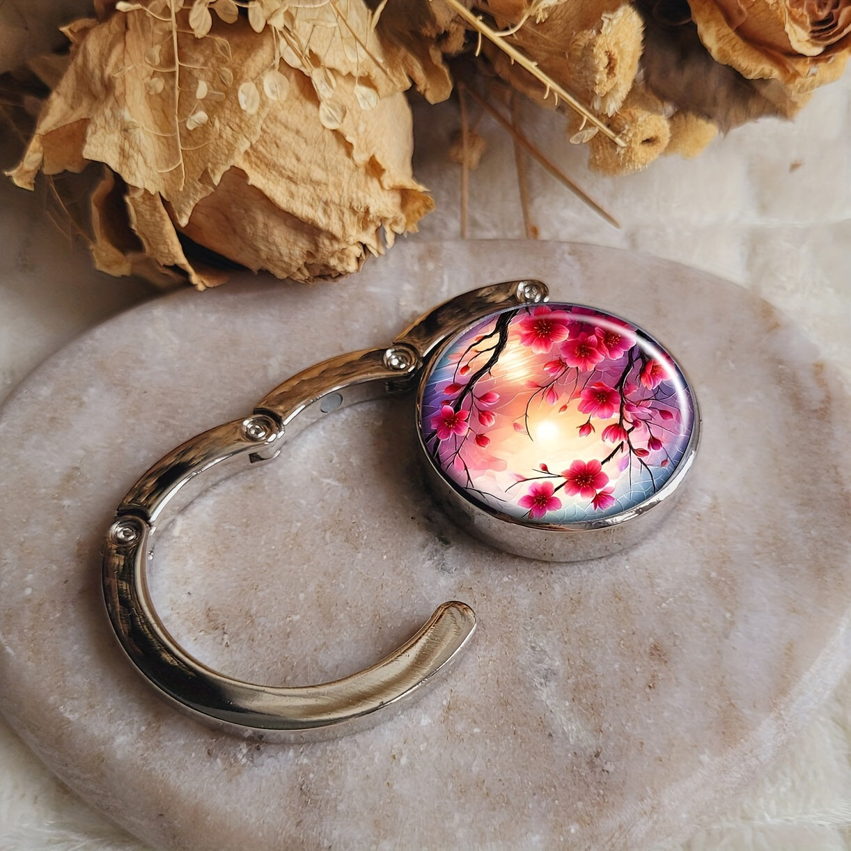 Stylish Cherry Blossoms Zinc Alloy Handbag Hanger Portable Purse Hook
