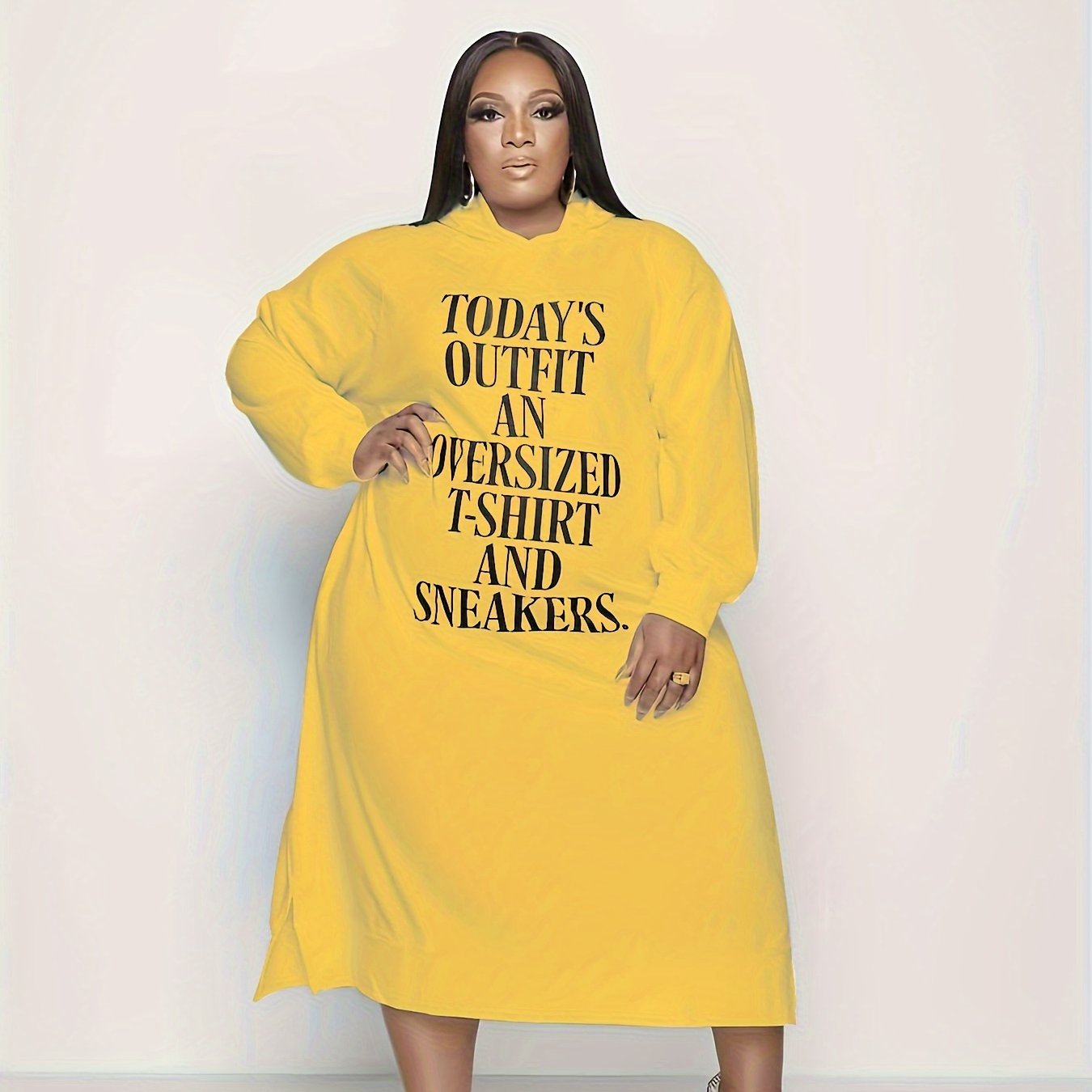 Plus Size Women's Casual Sweatshirt Dress Long Sleeve Hoodie Pockets