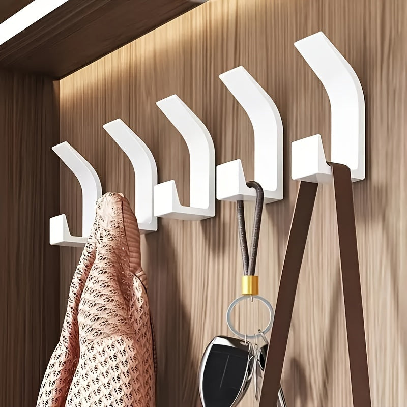 Juego de 5 ganchos de pared sin taladro con ganchos dobles para toallas, abrigos, llaves, baño y cocina, organización