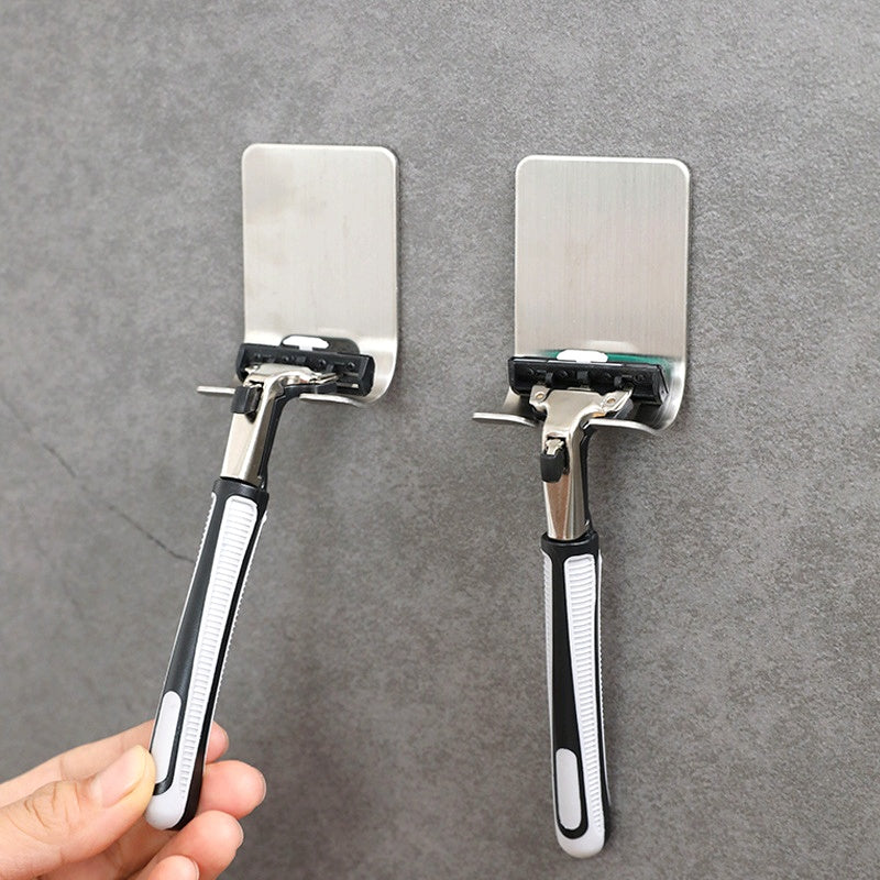 2-Pack Stainless Steel Wall-Mounted Razor Holders No-Drill Adhesive Bathroom