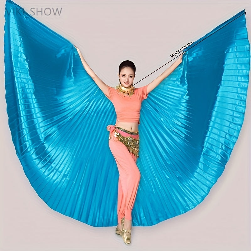 Golden Butterfly Wings Belly Dance Costume with 360° Cape Telescopic Sticks Fits 61-69 Inches