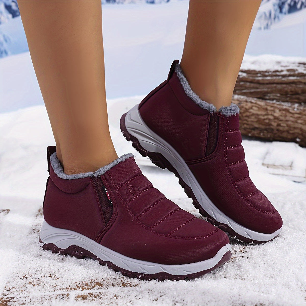 Women's Snow Boots Fleece Lined Slip-On Ankle Winter Waterproof Shoes