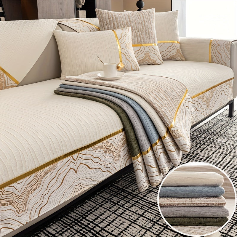 Chenille Sofa Cover for All Seasons Pet-Friendly Non-Slip Fits 1-4 Seater L-Shaped Contemporary