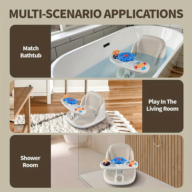 Yoshlar uchun kulrang hammom o'rindig'i, 3 ta qiziqarli o'yinchoq bilan - sirpanmaydigan, xavfsiz va o'yin vaqti uchun qulay