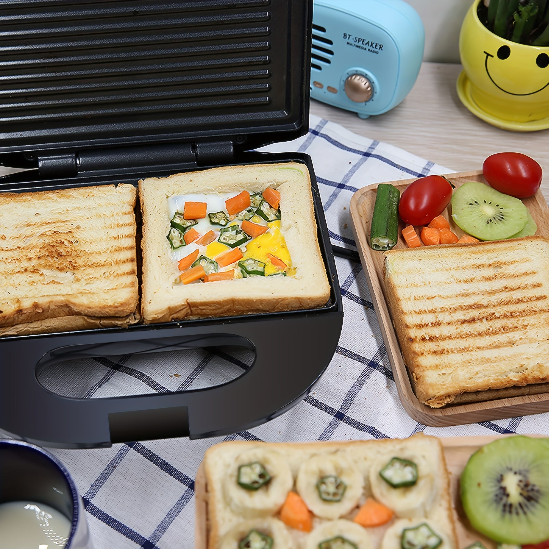 750W Non-Stick Elektrik Sendvich Qovurish Gril Panini Qiluvchi O'chiriladigan Tovoqlar
