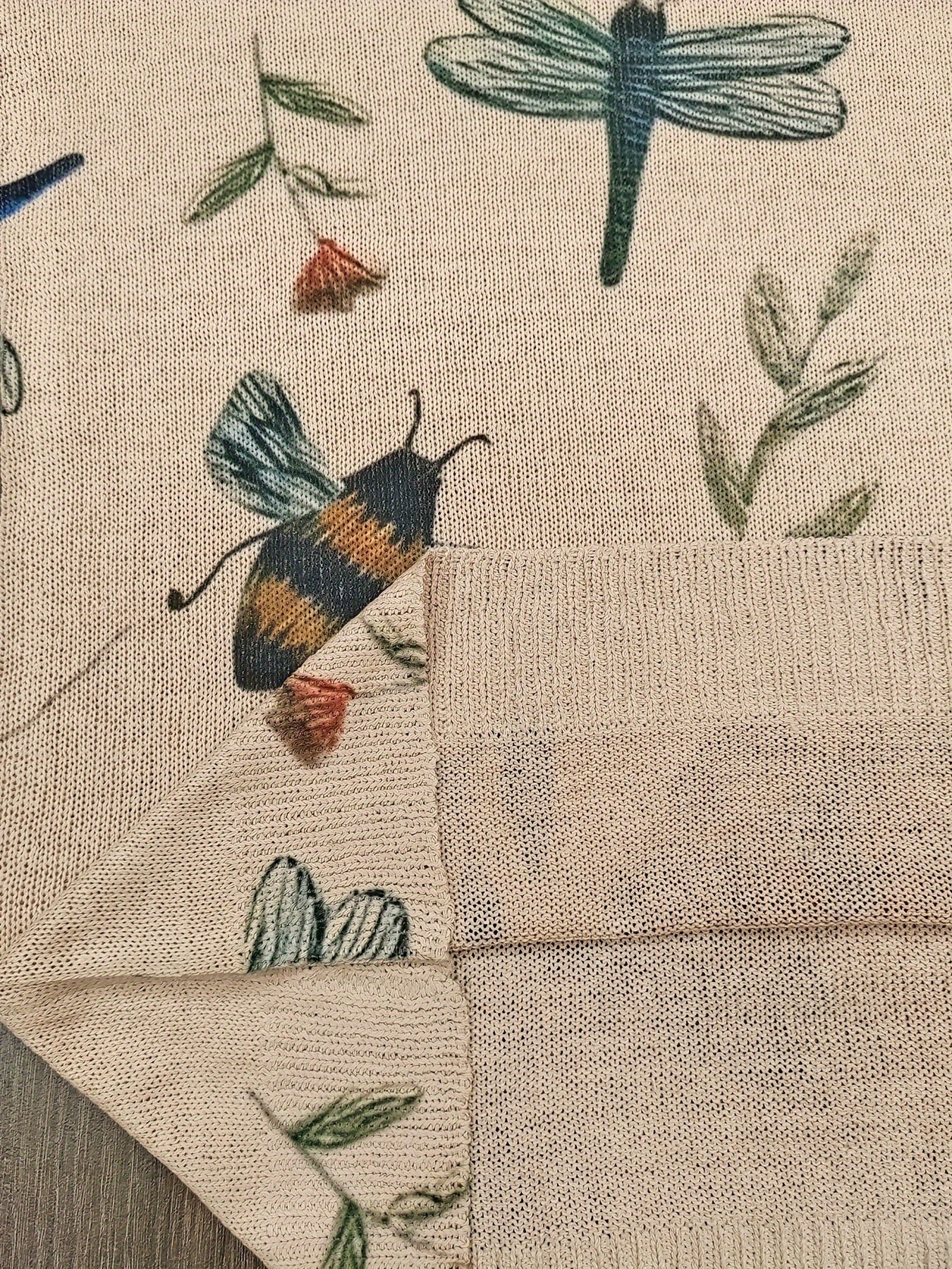 Women's Plus Size Floral Butterfly Pattern Knitted Pullover Crew Neck Long Sleeve Top