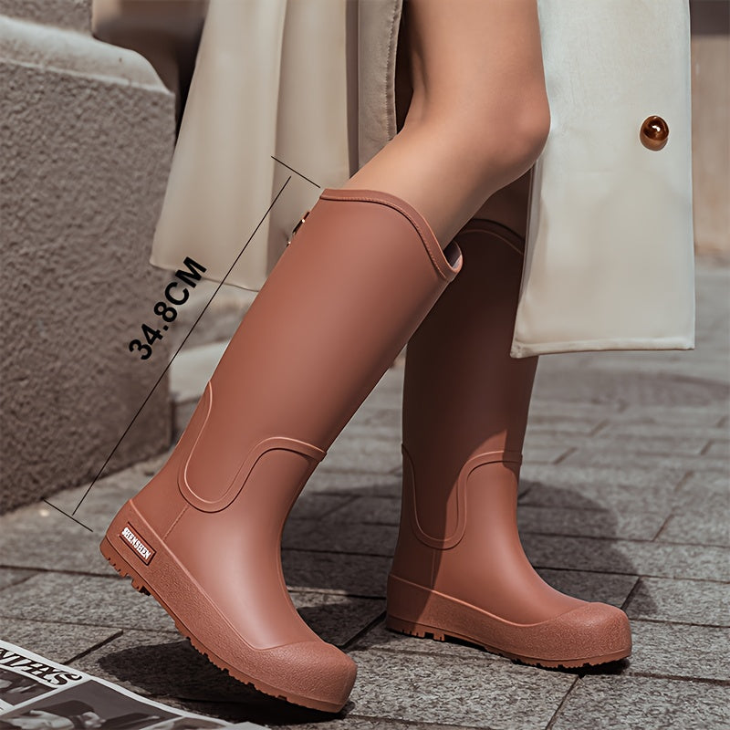 Women’s Mid-Calf Faux Leather High-Top Ankle Boots for Outdoors Rainy Weather