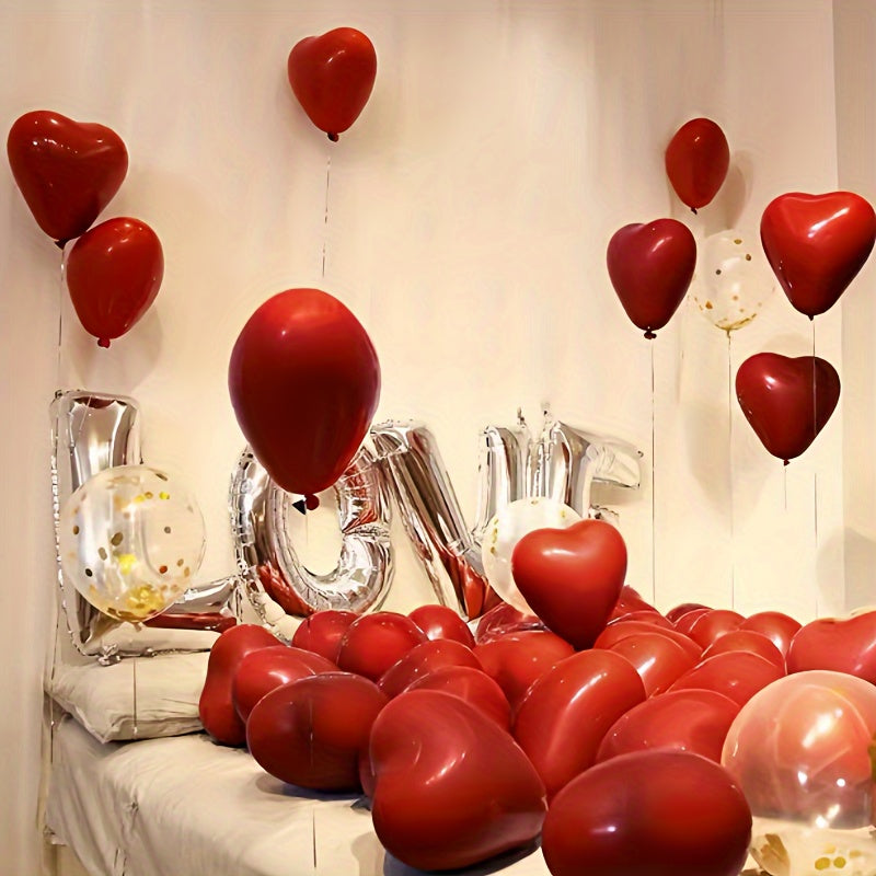 Red Heart-Shaped Balloons for Celebrations, 30 Pack
