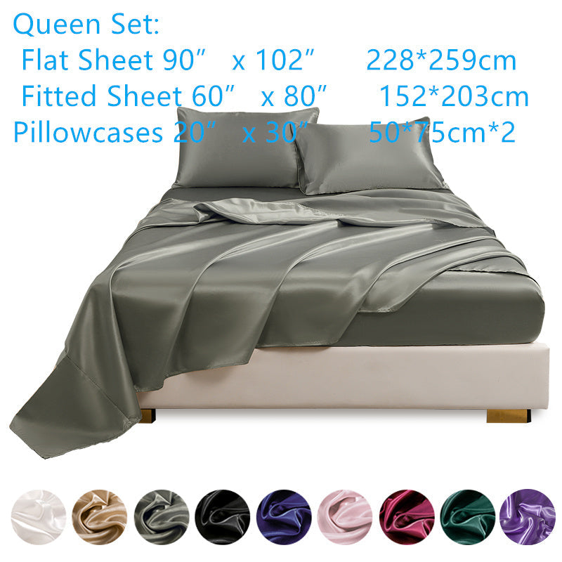 Juego de 4 sábanas de satén para ropa de cama incluye sábana superior, sábana ajustable y fundas de almohada, lujoso dormitorio, habitación de invitados