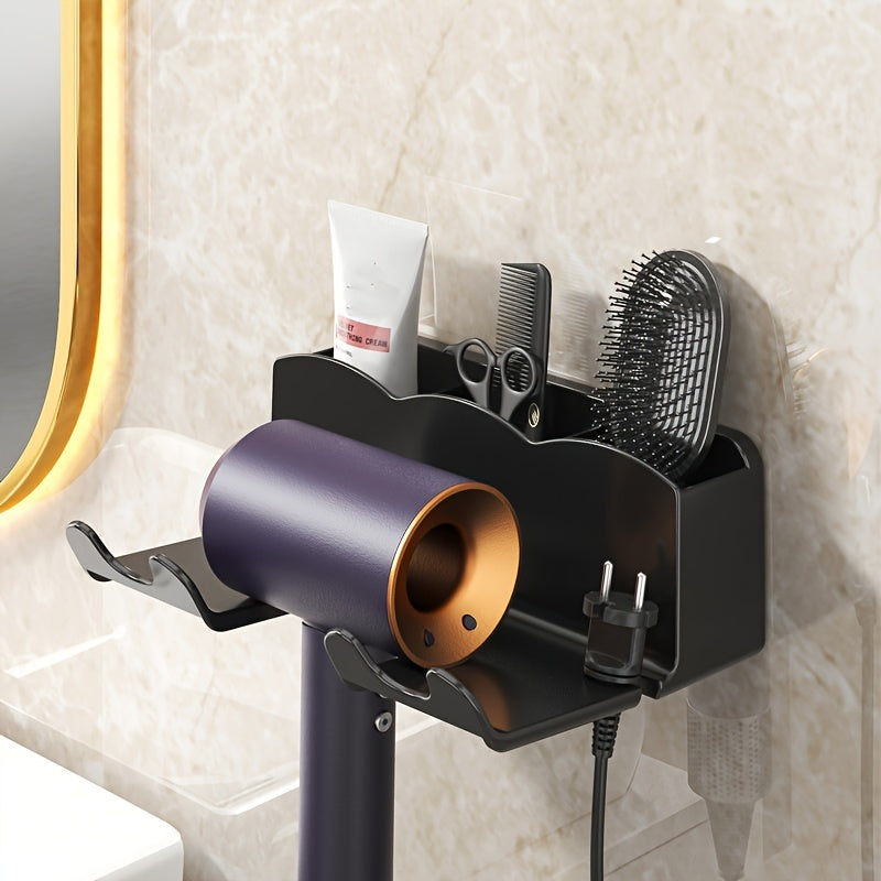 Wall-Mounted Bathroom Organizer Hair Dryer and Phone Holder No-Drill Installation