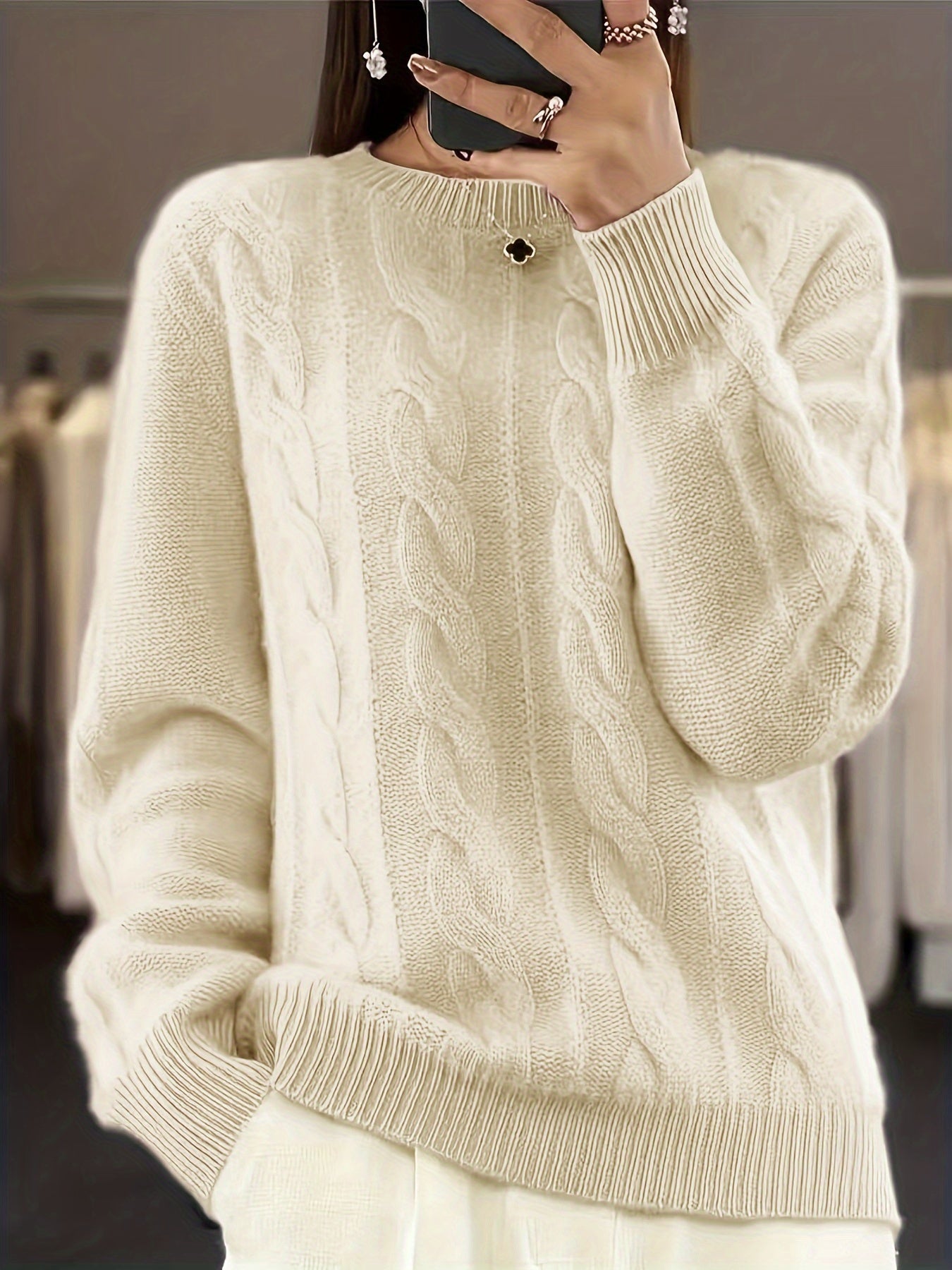 Plus Size Women's Cozy Knit Sweater Long Sleeve Round Neck Pullover