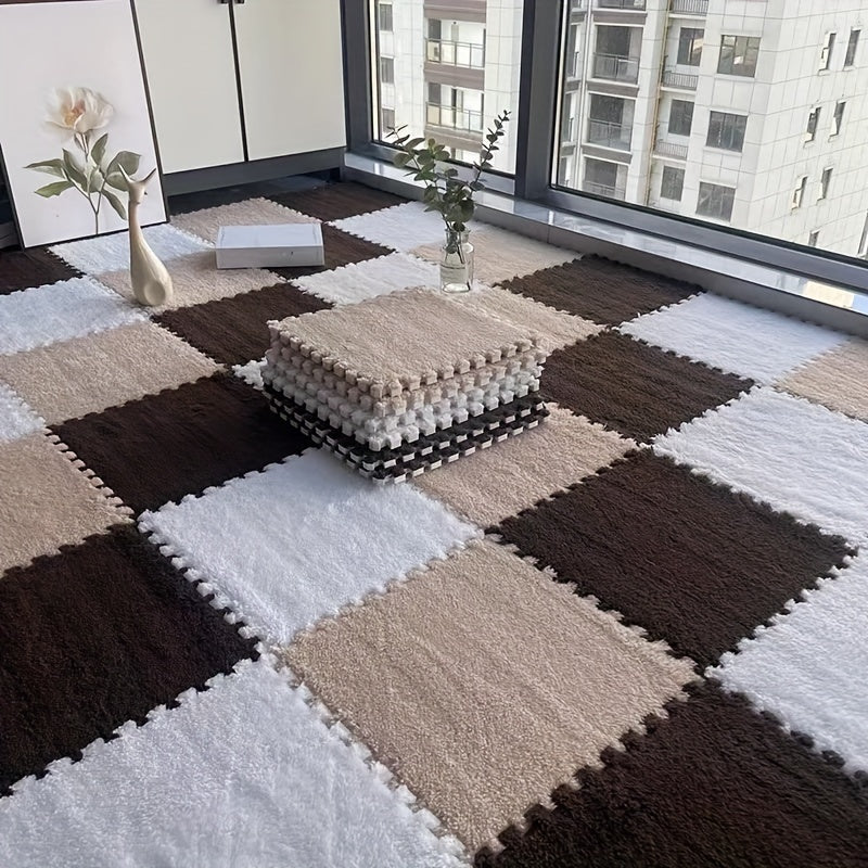 Juego de alfombra de felpa acolchada con patchwork, 24 piezas para dormitorio y sala de estar, lavable