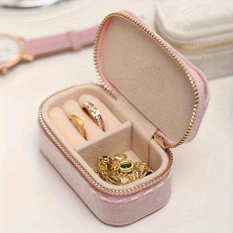 Velvet Jewelry Box Nordic Style with Zippered Closure for Earrings and Rings