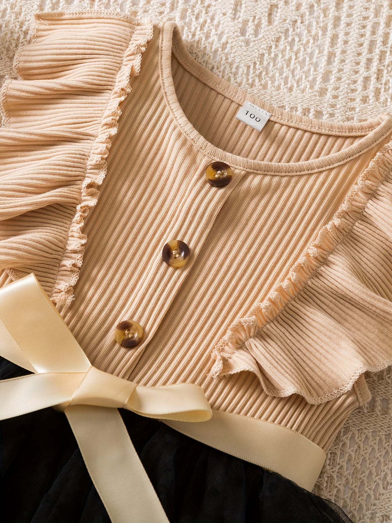 Girls Tutu Dress Summer Polka Dot Fitted Mesh Button Design Casual Age 12 and Under