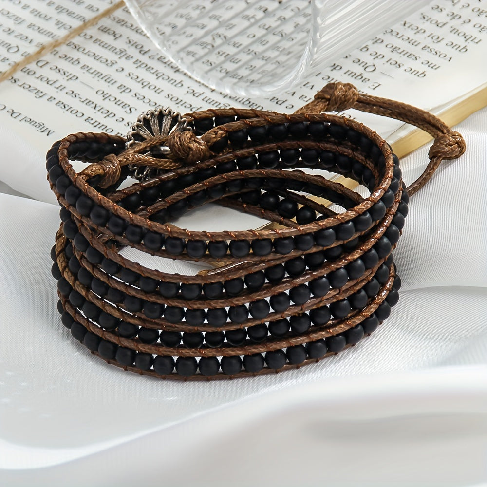 Women's Bohemian Style Waxed Cord Braid Adjustable 5 Rows Wrap Bracelet