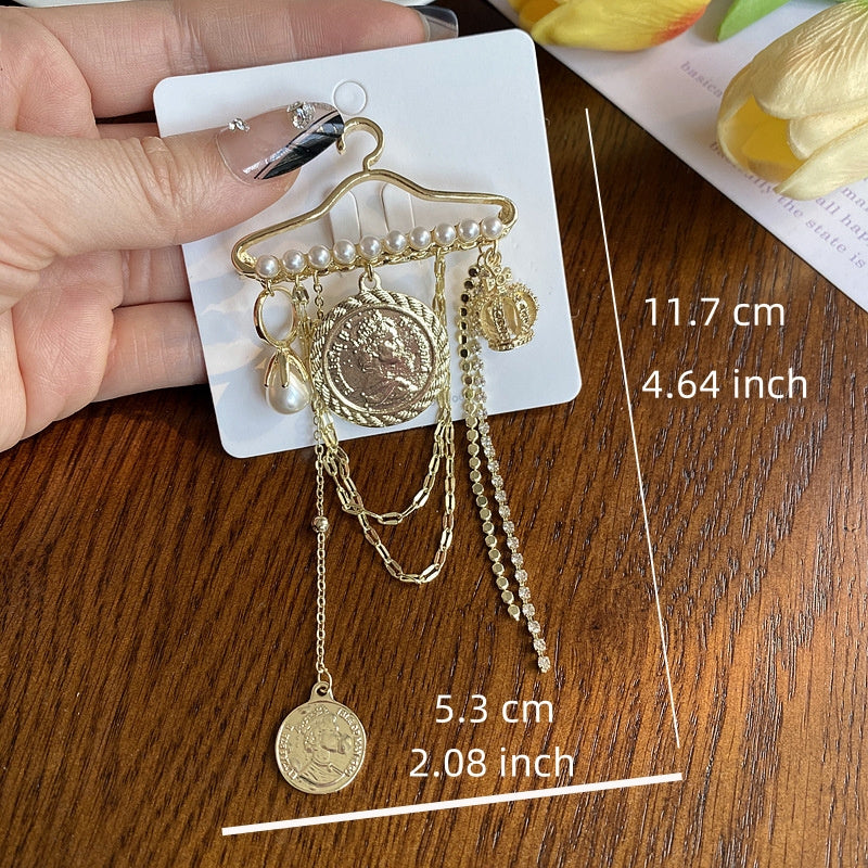 Crystal Flower Brooch Pin with Chain for Weddings and Coats