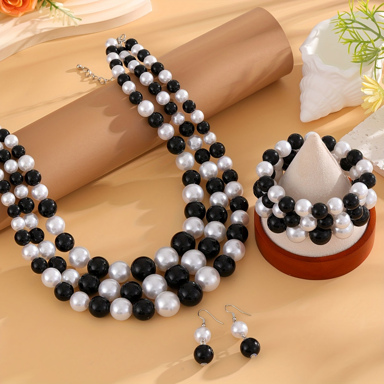 Black and White Pearl Necklace Set for Formal Events Elegant Jewelry