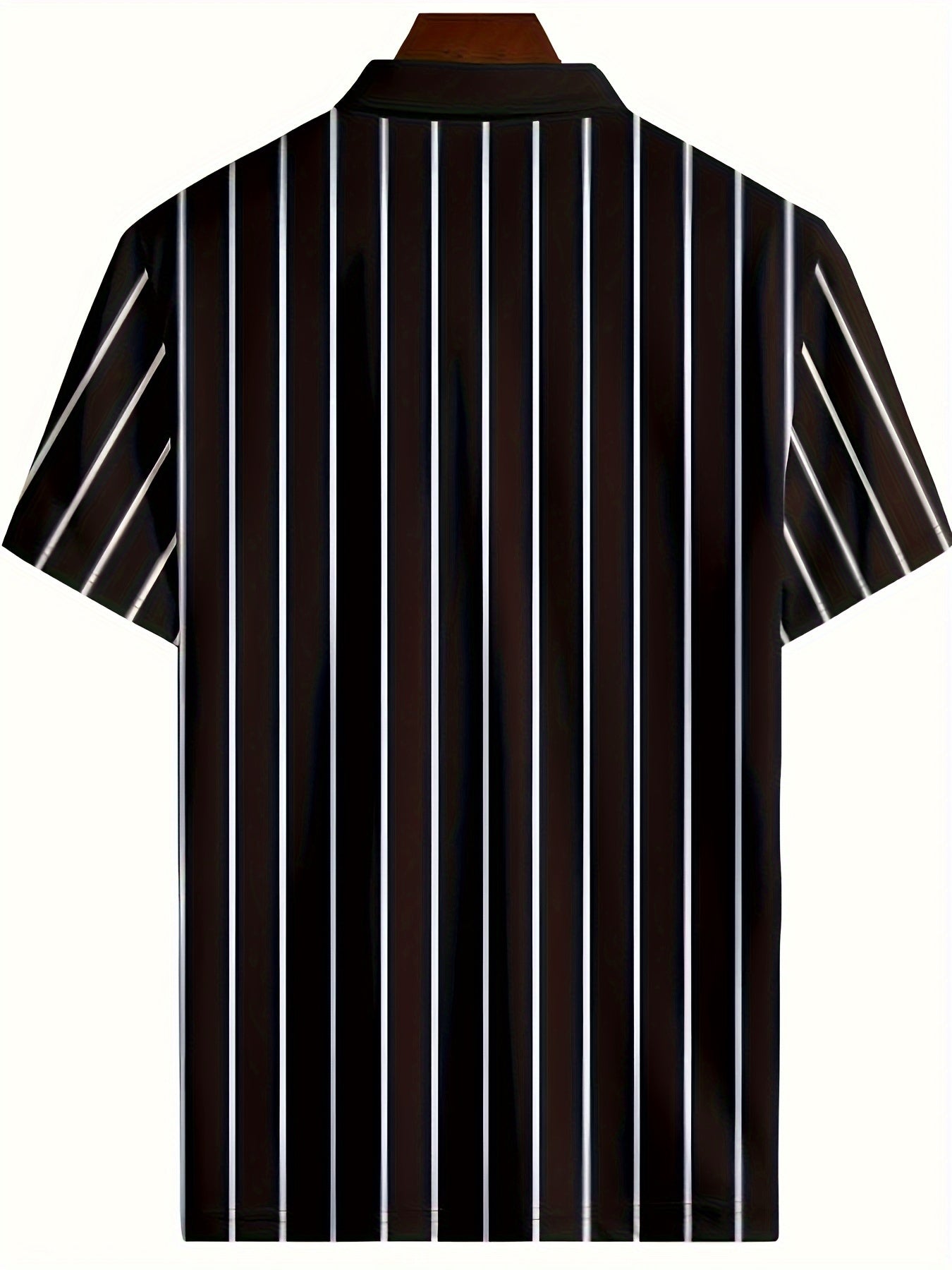 Men's Casual Black and White Stripe Baseball Shirt with 3D Print for Business Casual