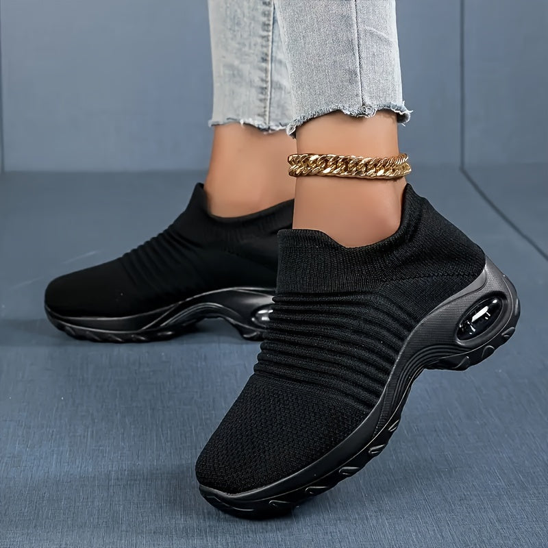 Women's Breathable Knit Slip-On Sneakers Casual Shoes Black