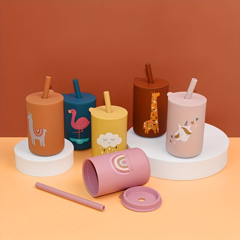 Vaso de silicona para niños de 6 oz con pajilla y tapa, libre de BPA, apto para lavavajillas, apto para microondas, en varios colores