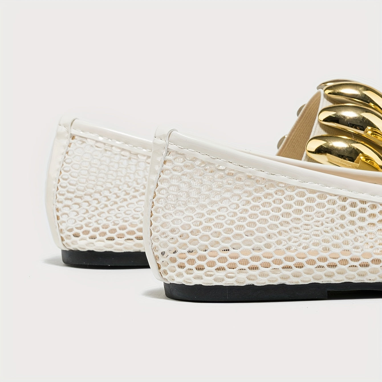 Women Mesh Flats Slip-Ons with Square Toe Crystal Embellishments