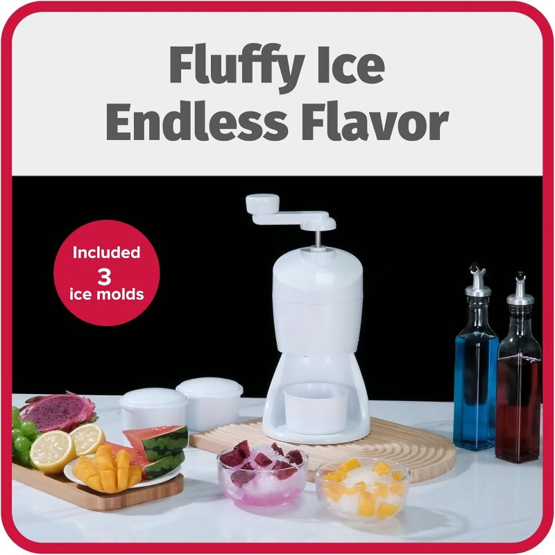 Uy uchun Snow Cone Machine, 3 ta muz blok shaklida qoliplar bilan, qo'lda boshqariladigan qo'l vintli.