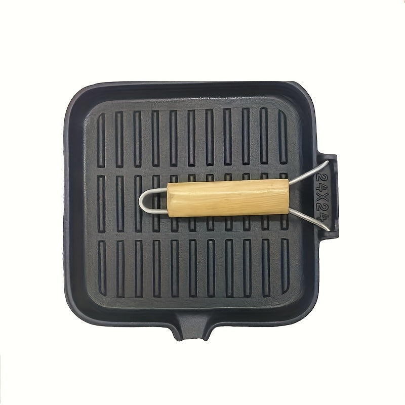 Cast Iron Grill Pan 9.45 Inch Square Non-Stick with Folding Handle for Steak Grilling
