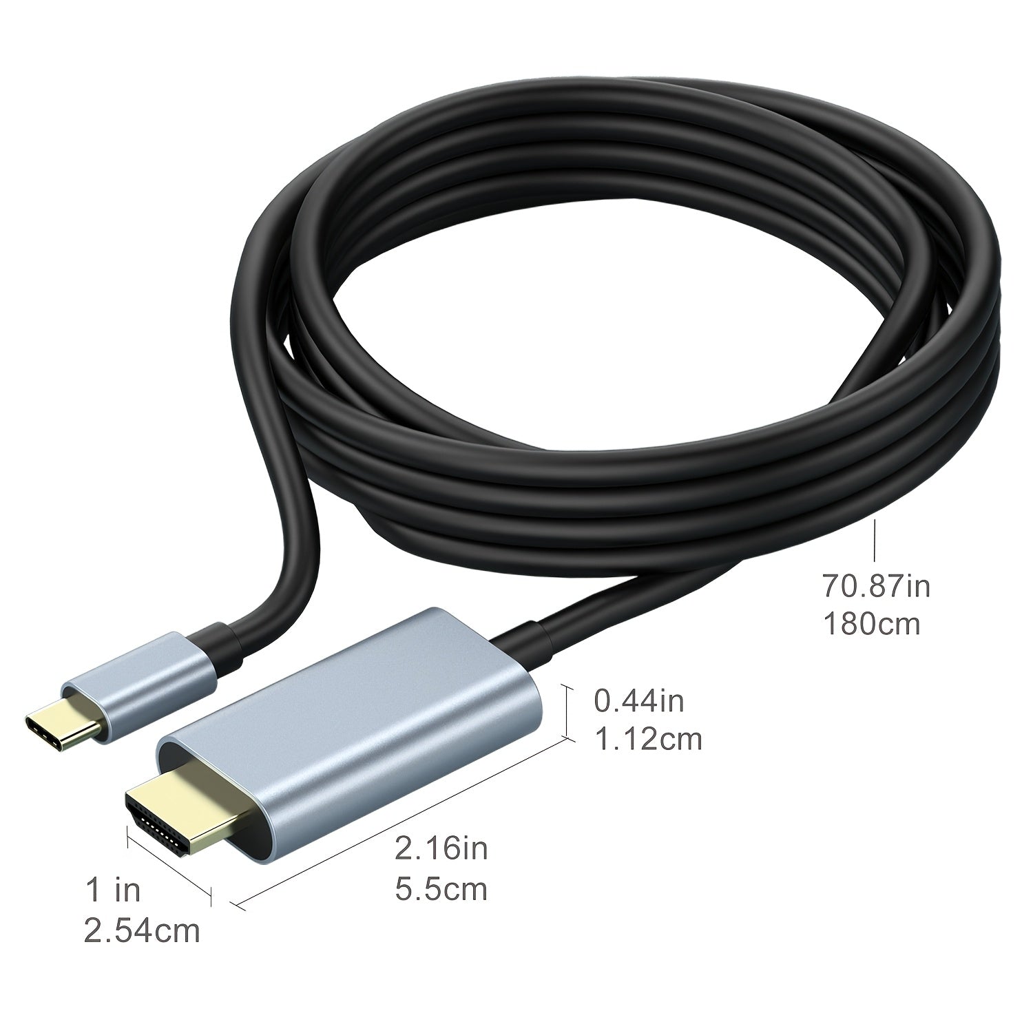 182.88cm USB-C to HDMI Cable 4K HD Flat Male to Male for MacBook iPad Surface Chromebook TV