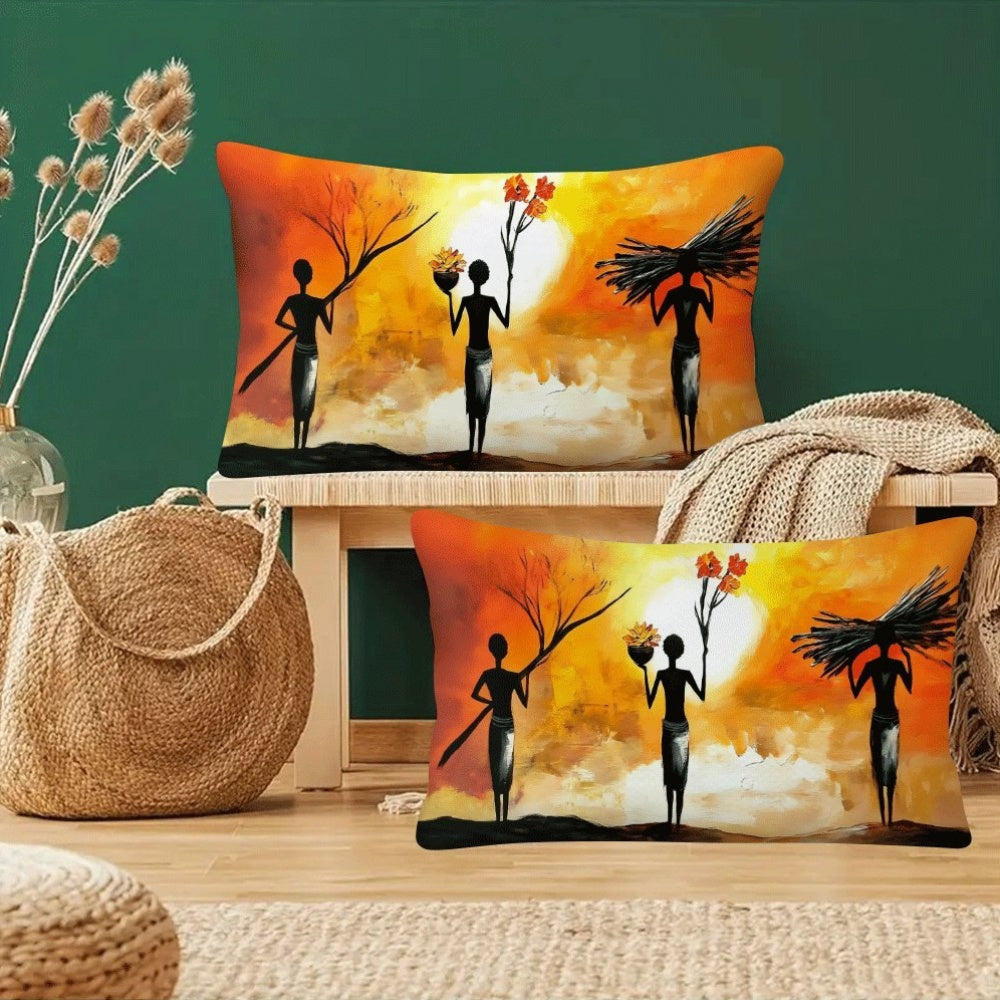 African Women Art Flannel Pillow Covers Set 50.8x30.48 cm Decorative Love Theme Pack