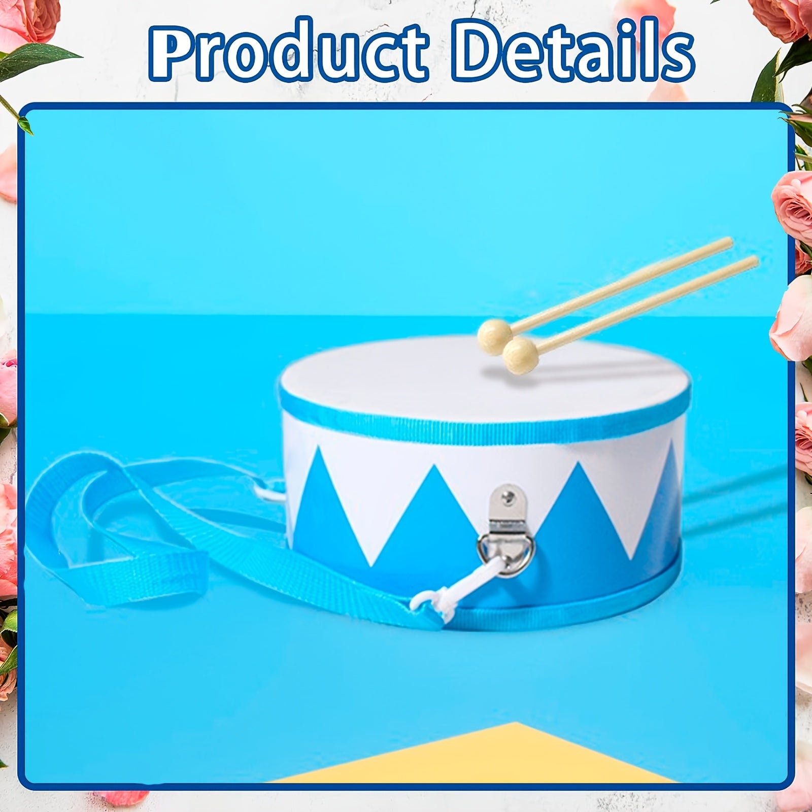 Wooden Drum Set for Beginners with Adjustable Strap and 2 Drumsticks White