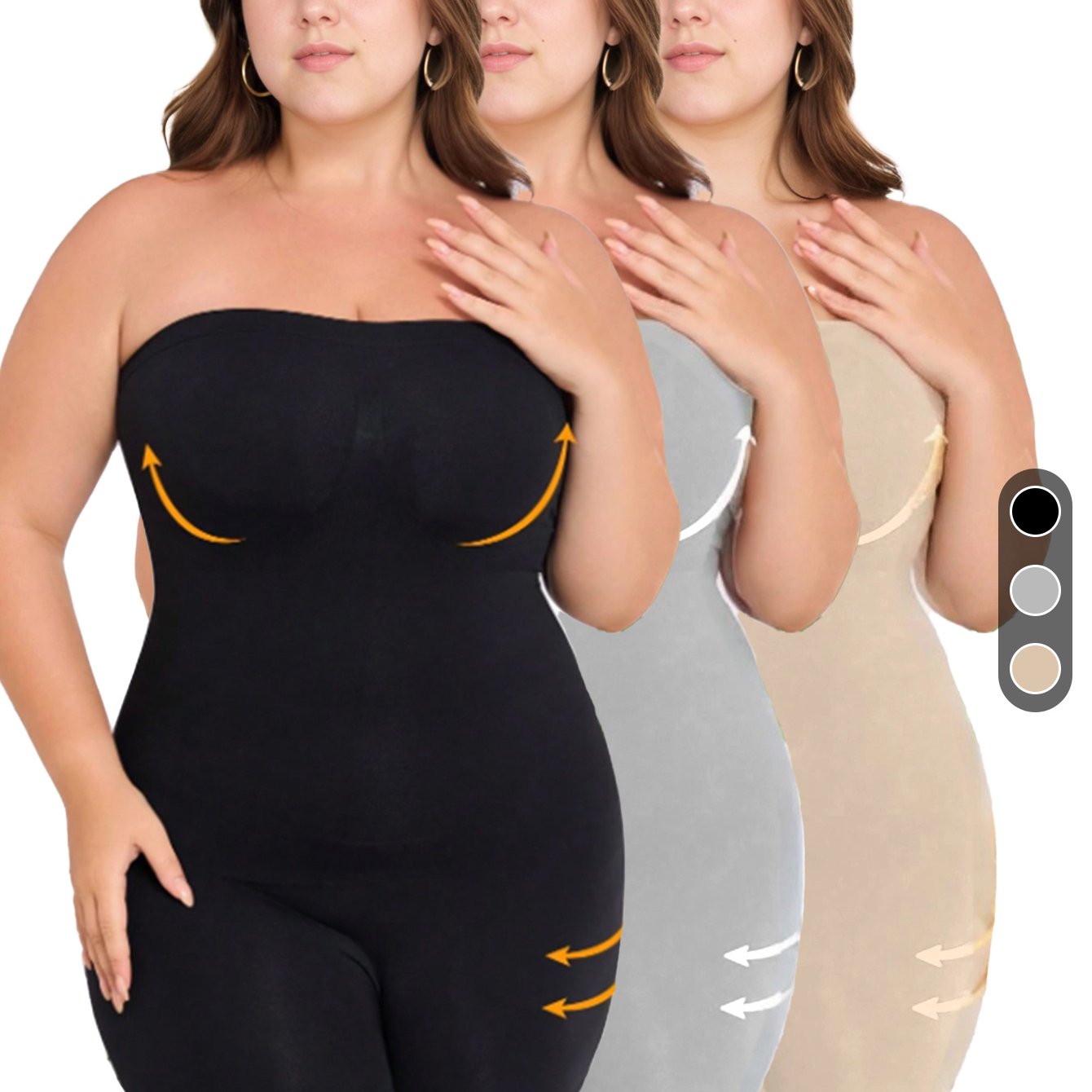 Plus Size Women's Seamless Shaping Rompers Black Gray Beige Tummy Control