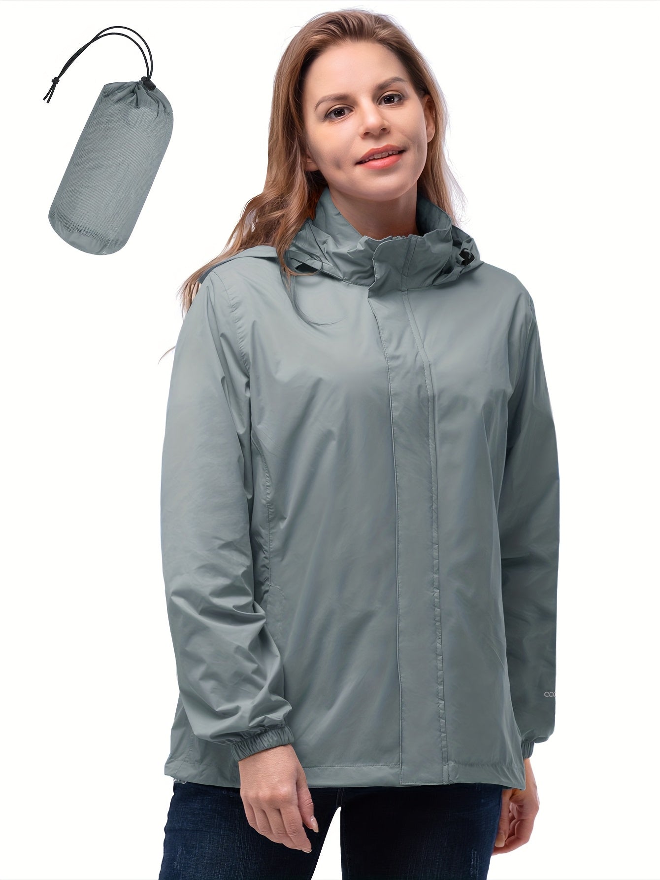Chaqueta cortaviento plegable para mujer, chaqueta ligera con capucha para actividades al aire libre