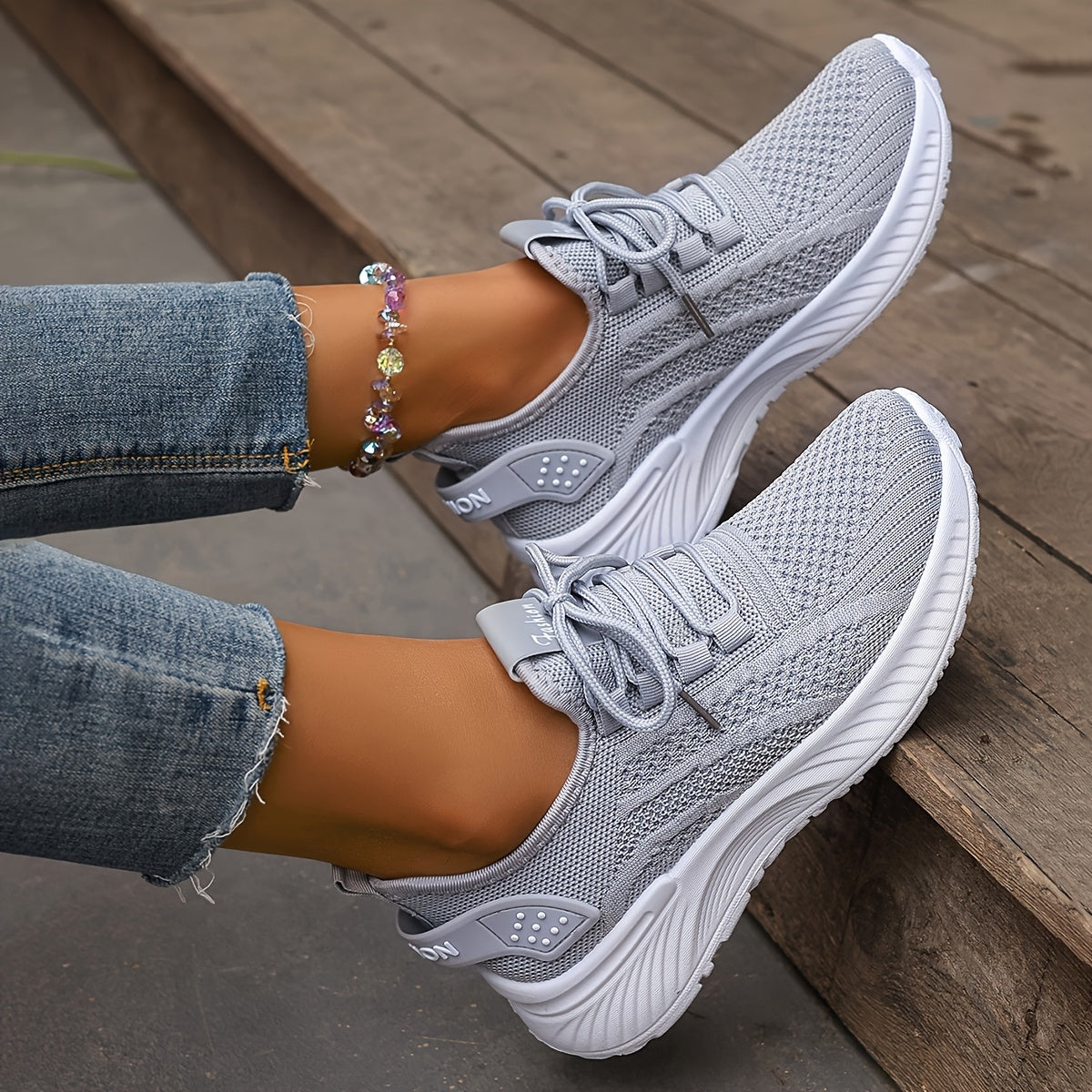 Women's Breathable Knit Sneakers Lightweight Casual Running Shoes Beige White Red