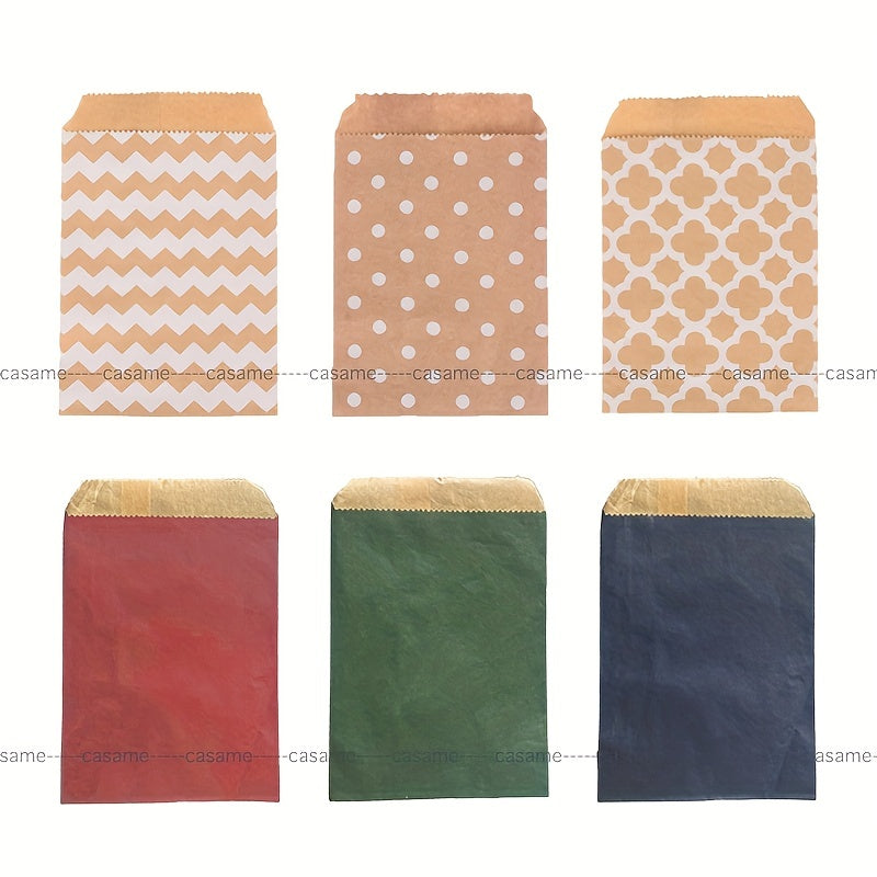 50pcs Kraft Paper Bags 15x10cm Wave Dot Brown and Wine Red for Gifts and Events